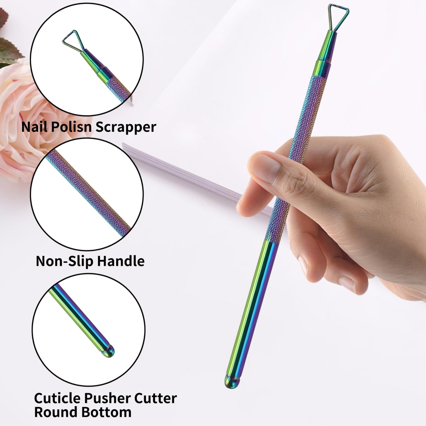 10Pcs Dual-Ended Nail Cuticle Pusher & Gel Polish Remover, Metal Nail Scraper Tool with Triangle Head, Professional Manicure Tool for Gel Removal, Cuticle Cleaning & Salon DIY Manicure