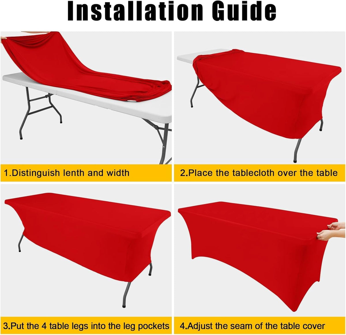 Smiry 2 Pack Spandex Table Cloth 5FT, Elastic Fitted Stretch Tablecloths, Washable and Wrinkle Free Rectangular Patio Table Cover for Outdoor, Wedding, Banquet & Parties (Red, 60Lx30Wx30H Inch)