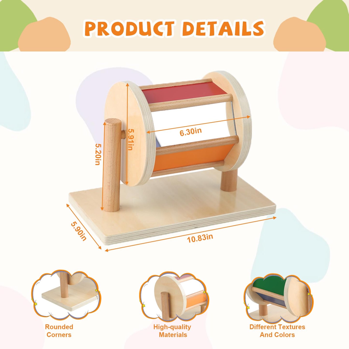 Adena Montessori Full-Size Spinning Drum Montessori Toys for Infant 6 - 12 Months 1 Year Old Babies Toddlers (Typical)