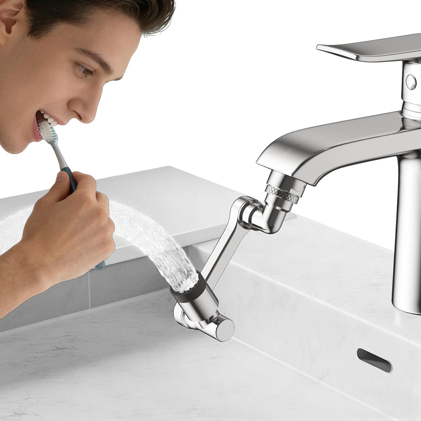 1080° Swivel Faucet Extender, Chrome Finish Sink Aerator with Universal Robotic Arm, Multi-Directional Spray Attachment for Kitchen and Bathroom