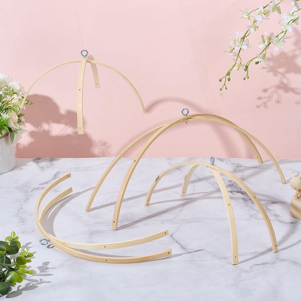 WEBEEDY 4 Sizes Mobile Hanging Frame Semicircular Wooden Mobile Hanger Frame Handmade Wind Chime Stands,Kit,Easy to Assemble Wooden Wind Bell for Home Birthday Party Decor Gift,10.2",11.8",13",14.2"
