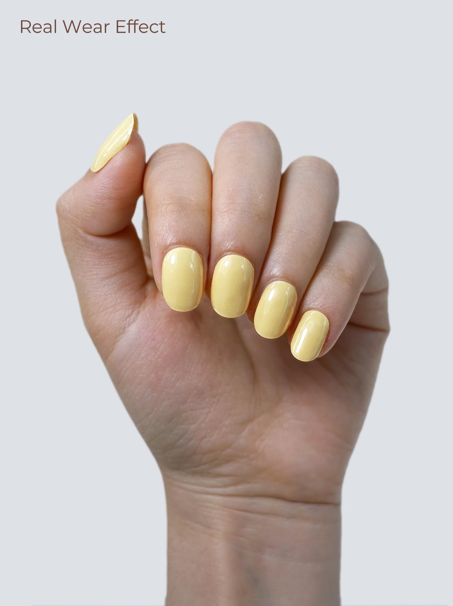 Beaolata Real Gel Nail Strips (No UV Light Needed) - 44Pcs Salon Quality Nail Stickers - Long Lasting Polish Wraps for Women, Easy Apply & Remove (Butter Chic Yellow)