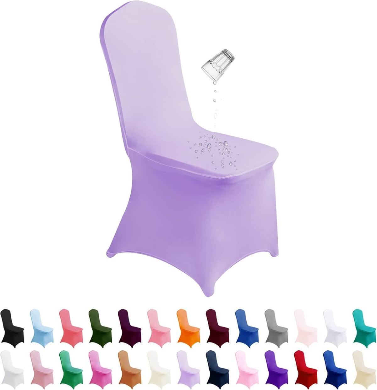 SUPERO Waterproof Spandex Chair Cover 25PCS, Stretch Dining Chair Covers, Polyester Outdoor Chair Covers, Protector Stretch Chair Cover for Party Universal, Banquet, Wedding Event, Hotel(Lavender)
