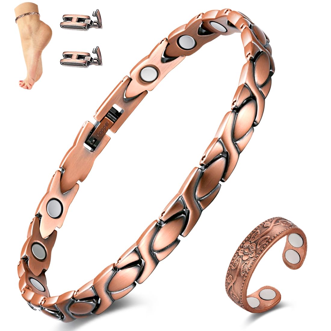 Vicmag Copper Anklet for Women Magnetic Ankle Bracelet with Ultra Strength Magnets 99.9% Solid Copper Gift for Her (Adjustable)