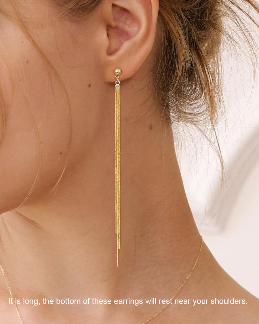 PRTGL Dangle Earrings - 14K Gold Plated Tassel Long Dangle Earrings for Women Asymmetrical Design