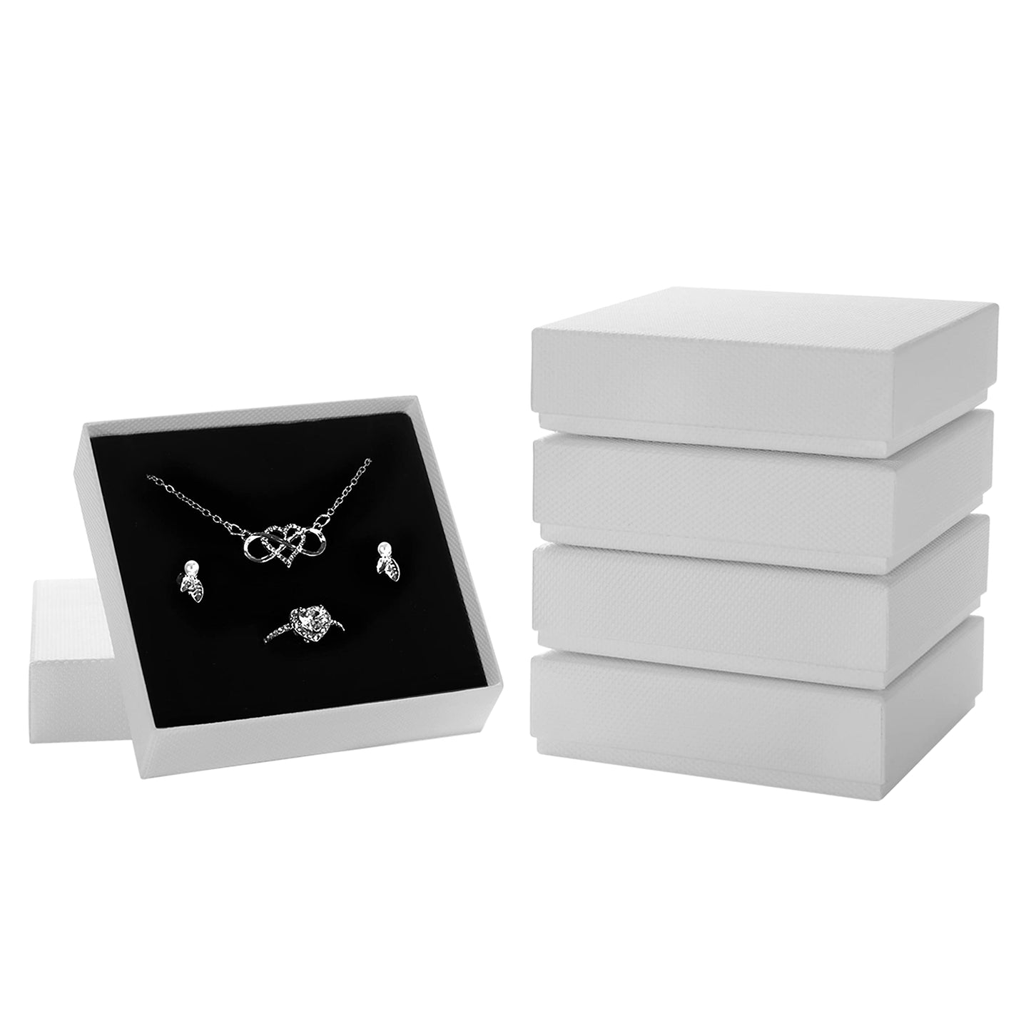 Frantis 20 Pack Jewelry Gift Boxes - 3.9x3.9x1.1 Inch Small Cardboard Boxes with Lids for Earrings, Necklaces, Bracelets, Rings & Handmade Bangle Display (White)