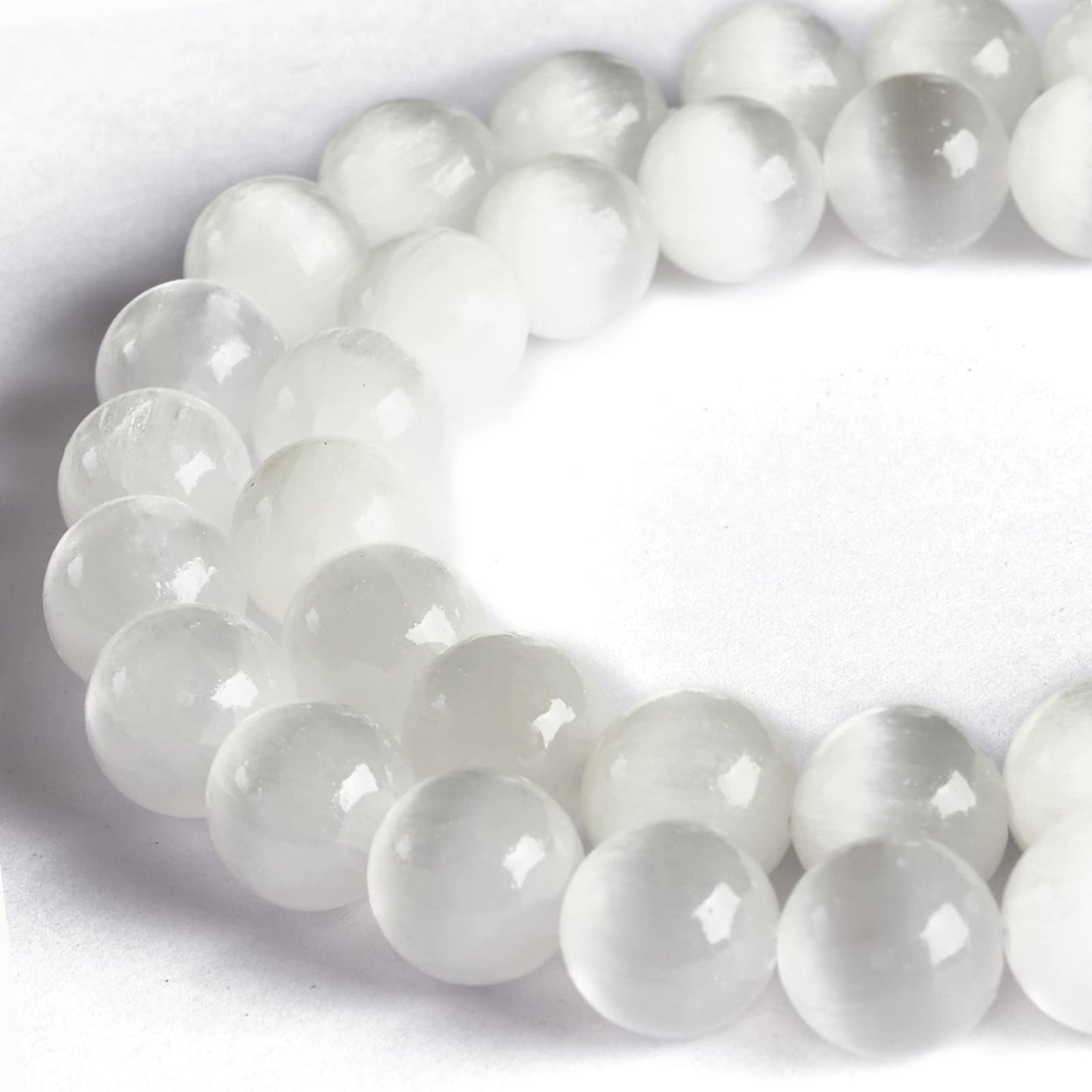 35pcs 10mm Natural White Cat Eye Beads Gemstone Beads Round Loose Beads for Jewelry Making