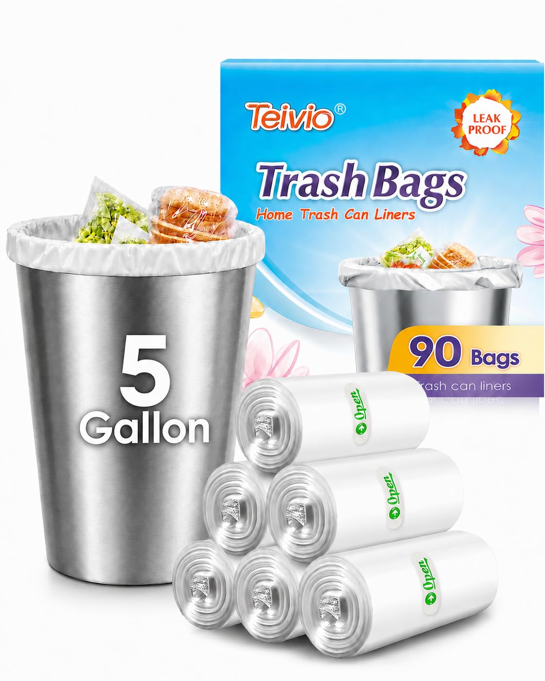 Clear Trash Bags 5 Gallon 90 Count Bathroom Kitchen Garbage Bags (100 Count)