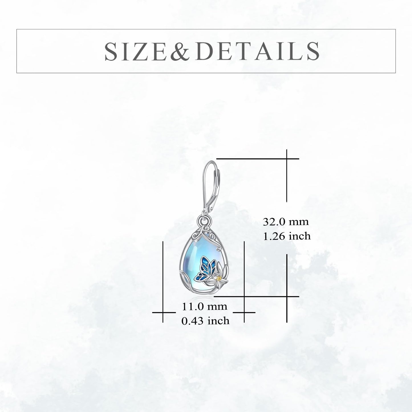 YFN Butterfly Moonstone Earrings Filigree Drop Dangle Earrings 925 Sterling Silver Flower Leverback Teardrop Earrings for Women