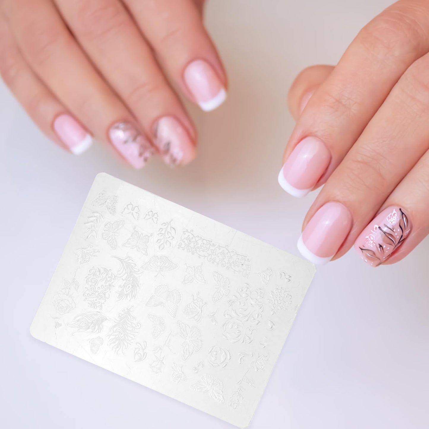 FRCOLOR Nail Art Silicone Stamping Plates 2 Pcs 3.14X2.36 Inch Nail Template Set with 3D Embossed Patterns for DIY Manicure Pedicure Art Molds