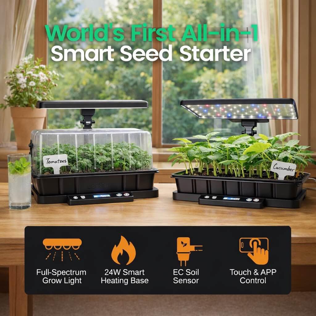 LetPot Smart Seed Starter with Humidity Dome, Germination Kit with Waterproof Seedling Mat, 24W Full Spectrum LED Grow Light, Smart Heating Base, EC Soil Sensor & App Control for Indoor Seed Starting