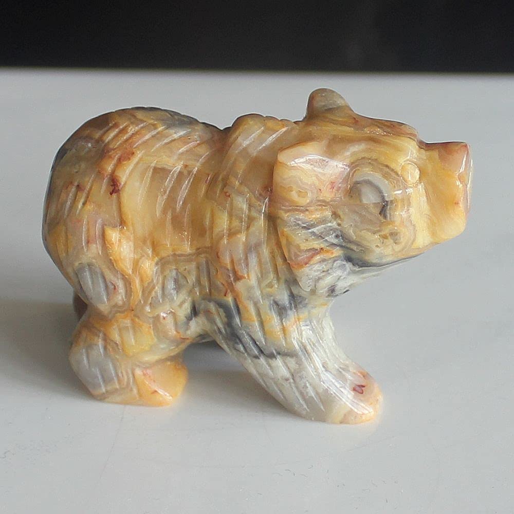 2'' Hand Carved Mixed gemstome Crystal Bear Figurine Animal Carving (Crazy lace Agate 2)