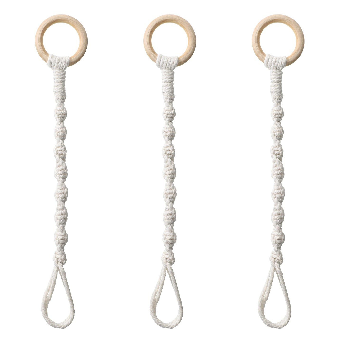 Qulkws 3 Pcs Adjustable Macrame Plant Hanger Extenders with Wooden Ring Handmade Woven Hanging Basket Extension Connectable Rope Hanging Plant Extender for Outdoor Indoor Plants Pot Holder Home Decor