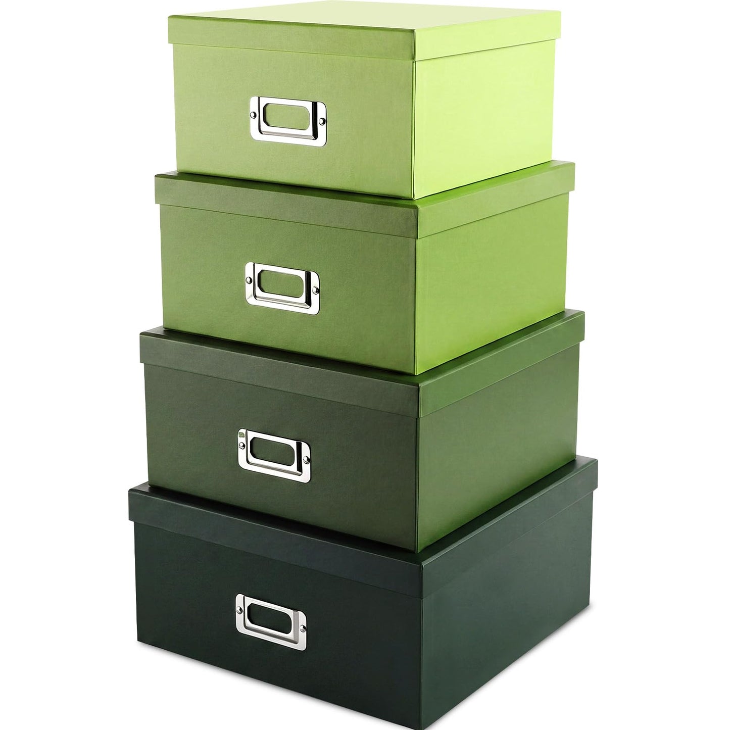 YooNotee 4 Pcs Decorative Storage Boxes with Lids, Stackable Paper Storage Boxes with Label Holders, Photo Memory Keepsakes Gift Boxs for Home Office Closet File Organizer(Green Gradient)