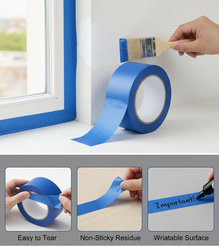HALFOPM Painters Tape 2 Inch Wide, 10 Rolls Blue Masking Tape for Painting, Walls, Crafts & Home Improvement - 55 Yards per Roll
