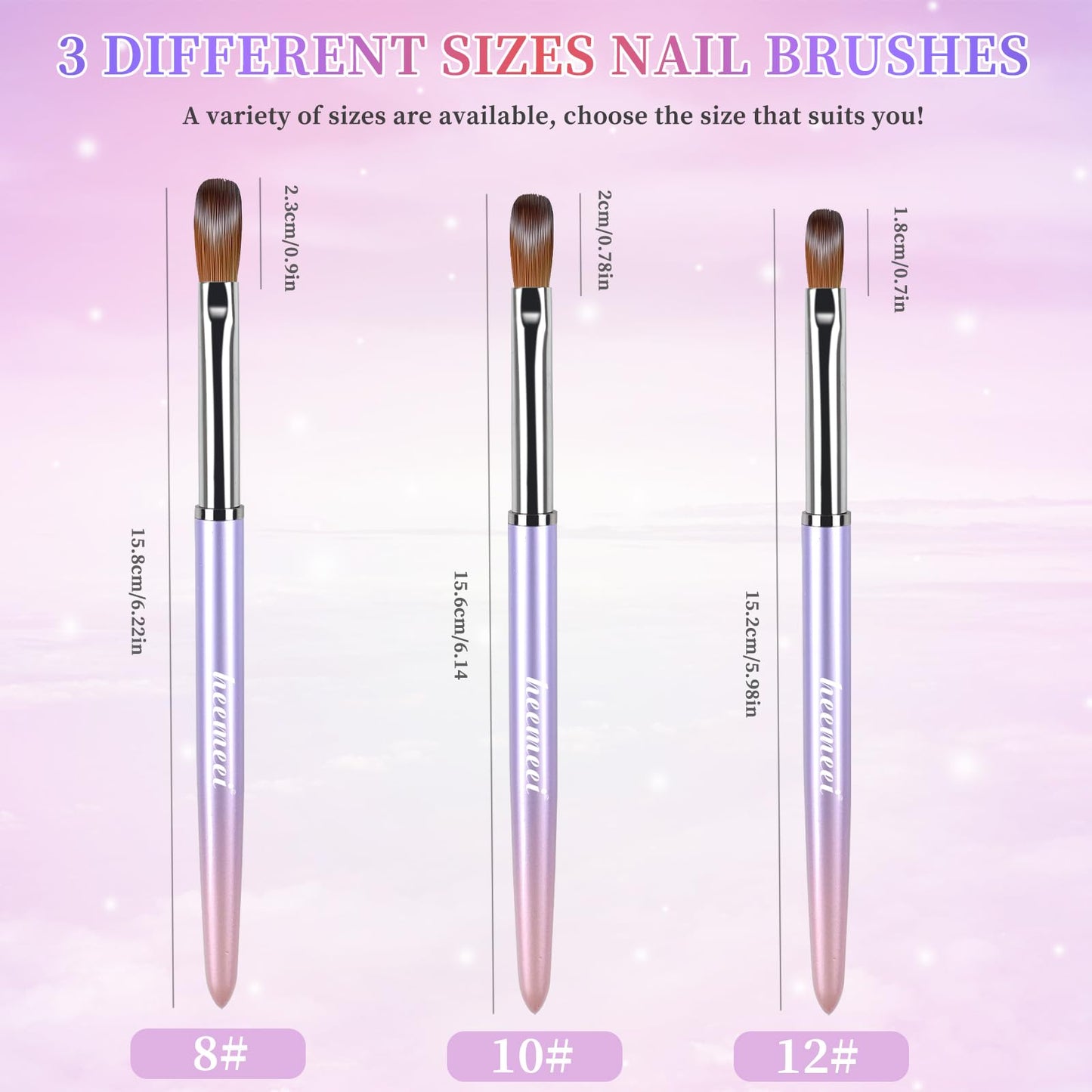 heemeei Acrylic Nail Brush Size 10, 100% Pure Kolinsky Nail Art Brush, Sturdy Handle Acrylic Powder Design Tools for Professional Manicure DIY Home Salon (10#)