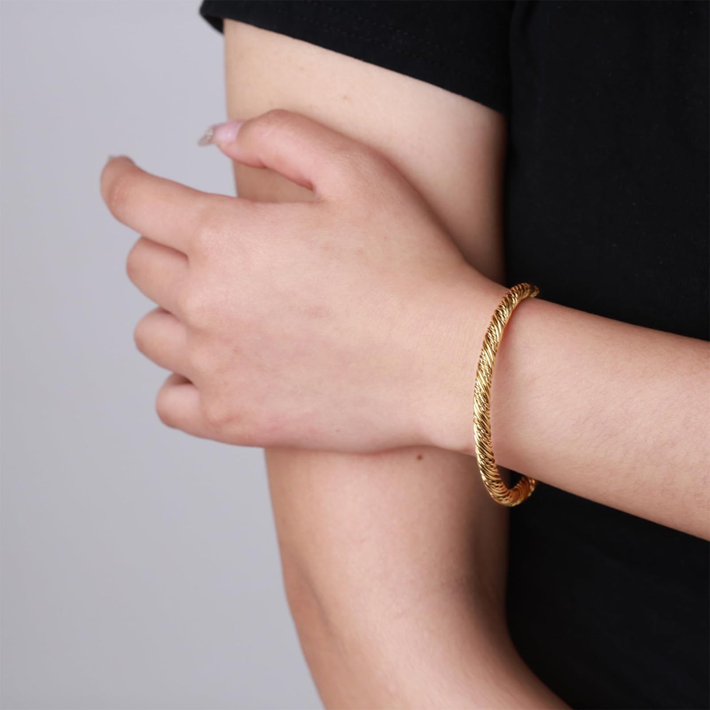 BOLAGTIER Stainless Steel Twisted Cable Wire Bracelets Adjustable Open Cuff Bangle Bracelet Vintage Jewelry Gift for Women (C-Gold 62)