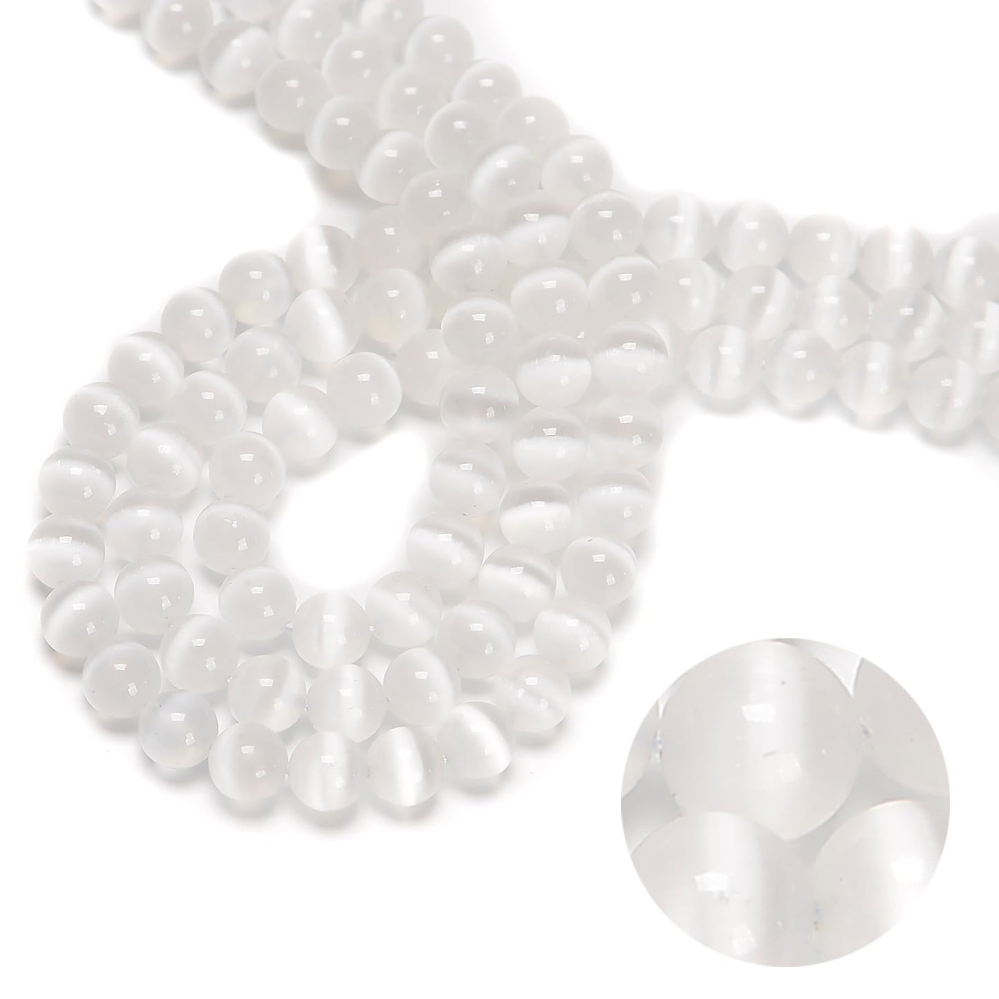 48Pcs 8mm Natural White Selenite Smooth Round Beads, Loose Real Stone Beads Gemstone Genuine for DIY Hand Made Craft Jewelry Bracelet Earring Necklace String Making Energy Healing Power