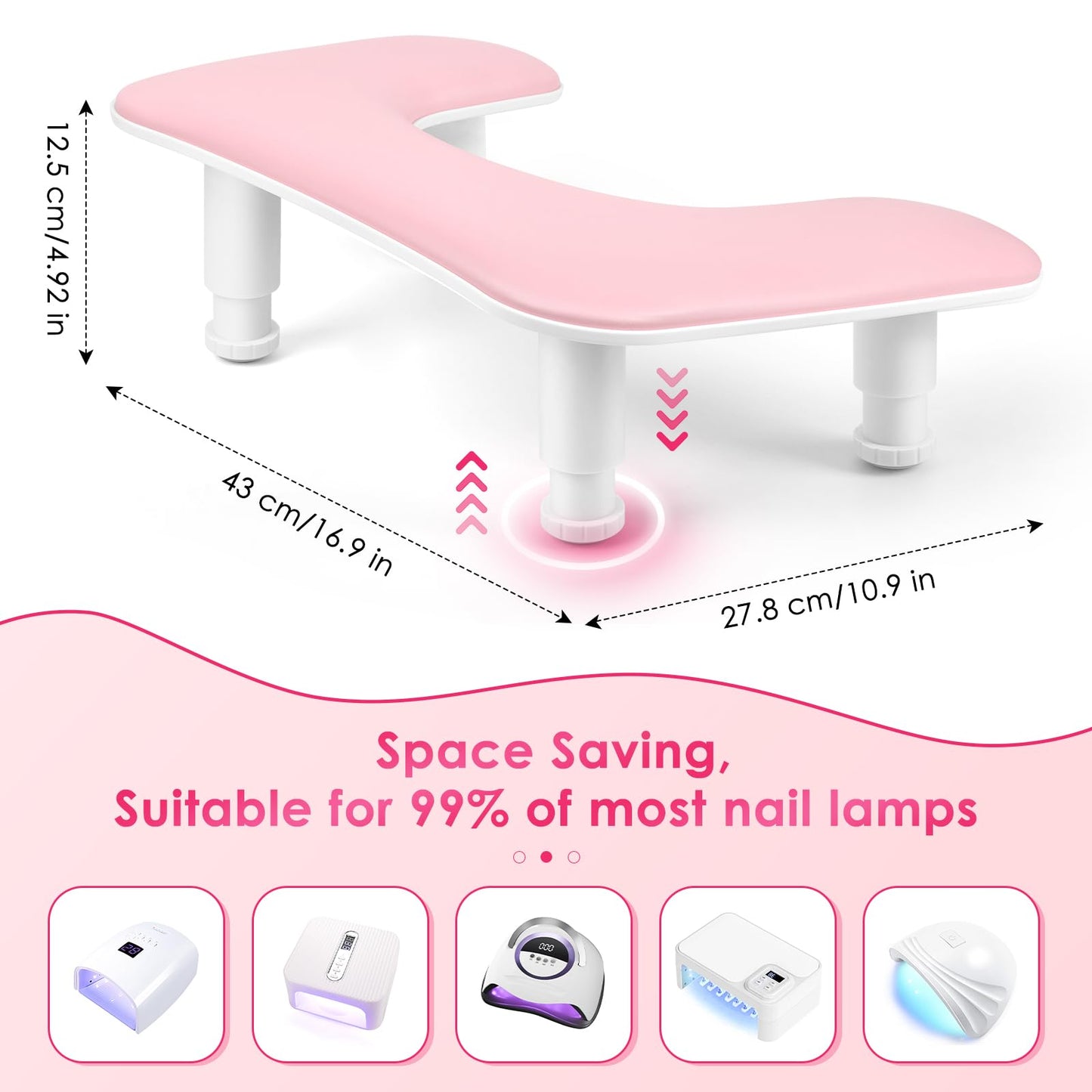 Manicure Arm Rest for Nails Tech: U-shaped Adjustable Nail Armrest - Pink PU Leather Hand Stand Rest for Manicurists