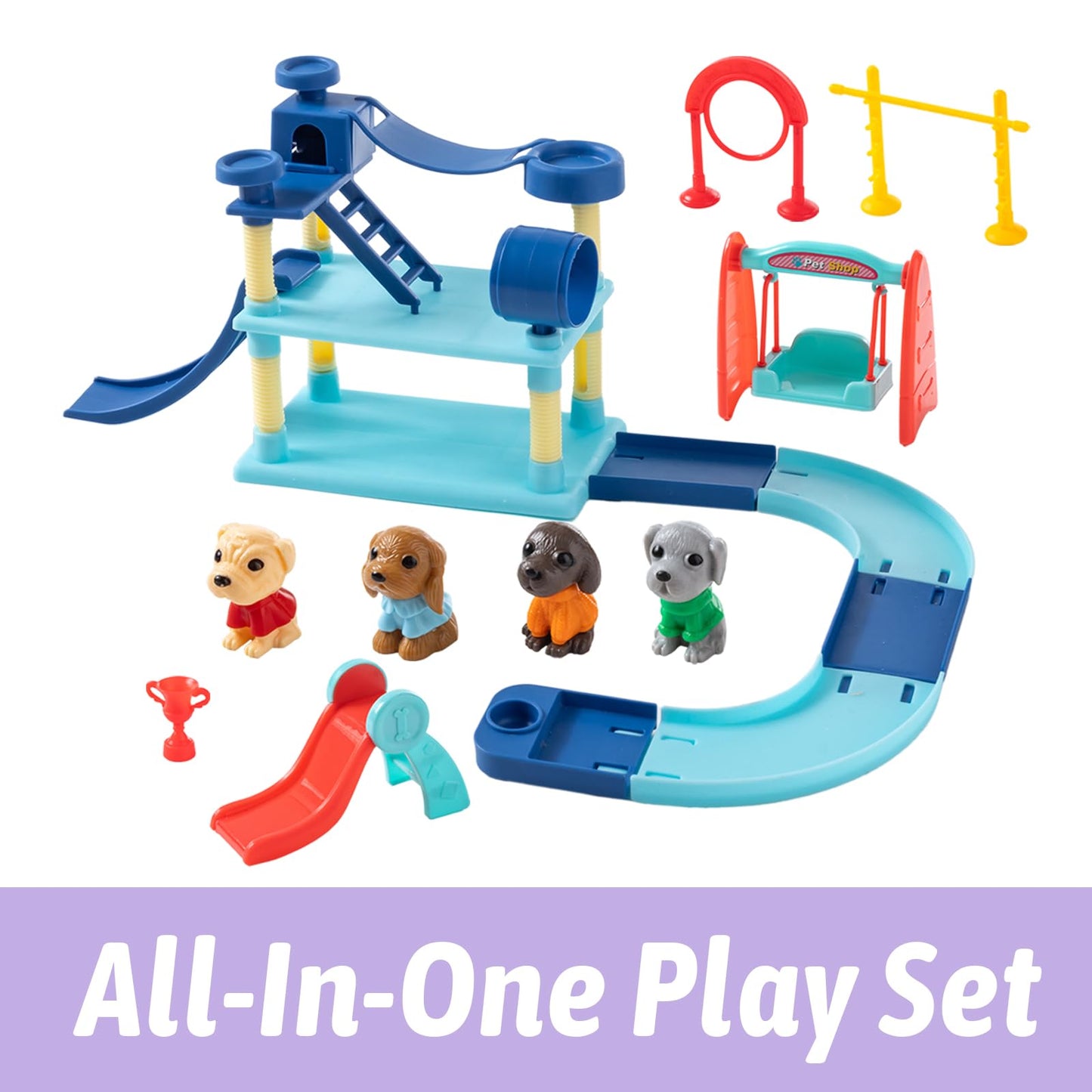 PreTrans Pet Track Set, Pet Sensory Bin for Kids, All-in-One Animal Sensory Sand Kit with Dog Playset & Tools