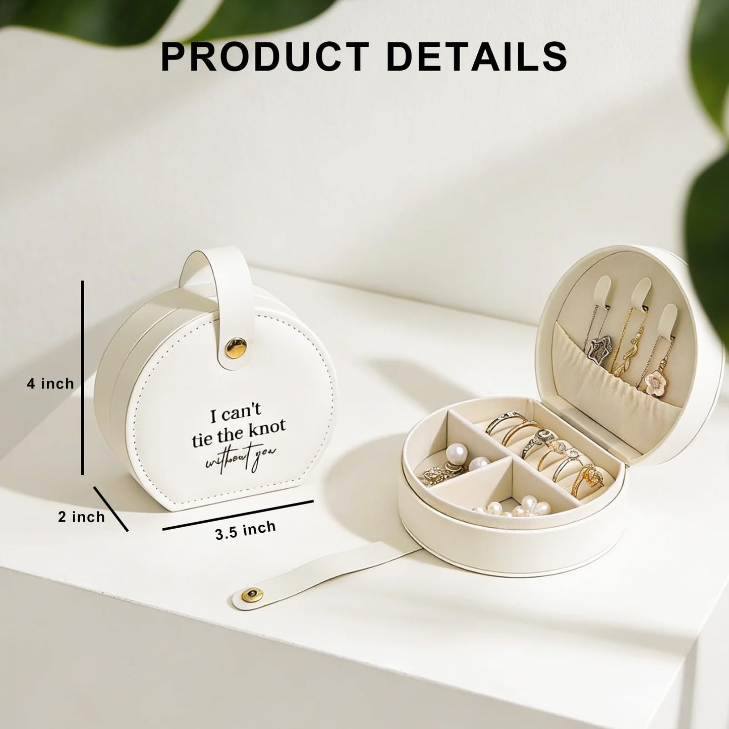 FITVOLL Bridesmaid Proposal Gift Boxes Set of 6, Travel Jewelry Case, White Leather Jewelry Organizer with Handle, Wedding Party Gift – 6 Pack