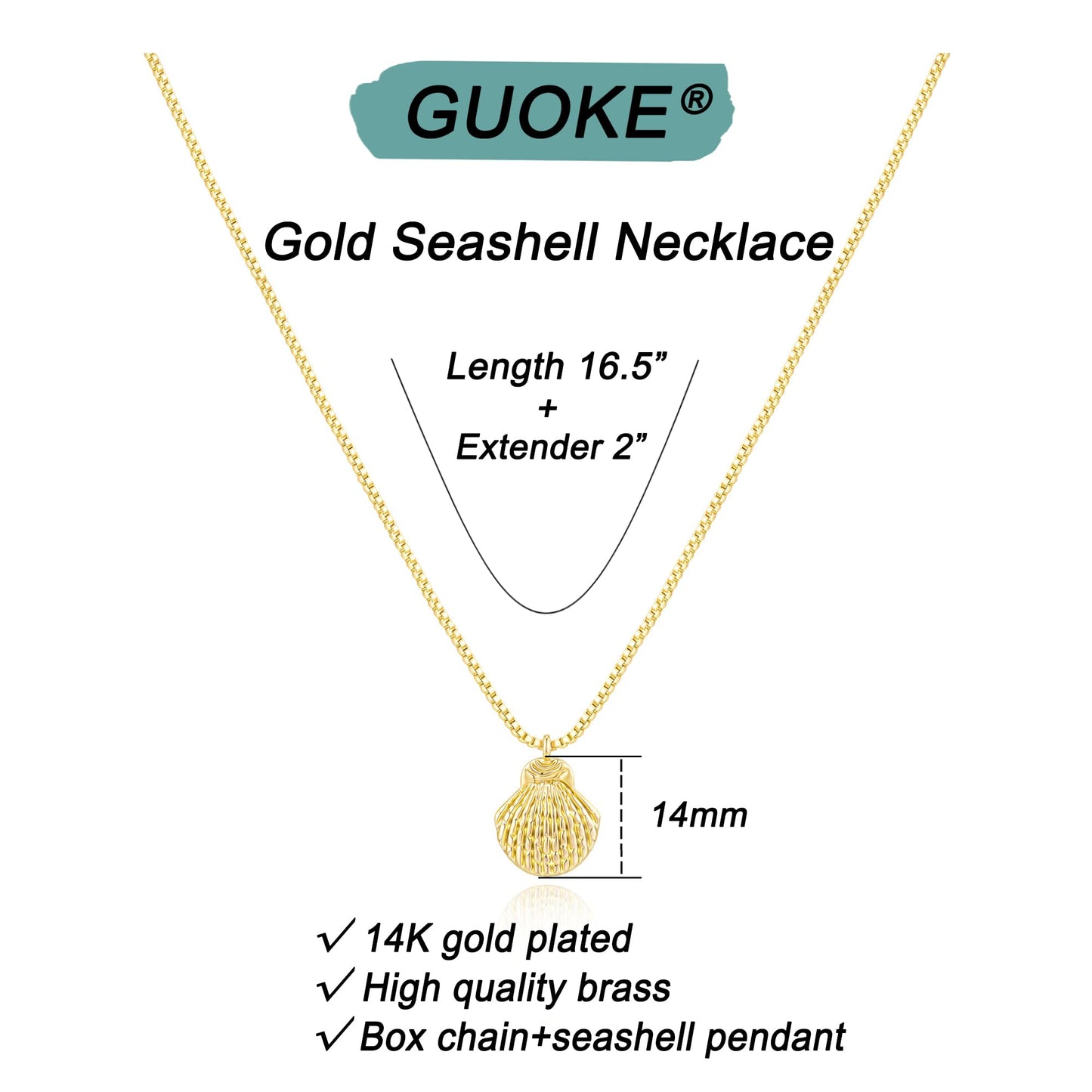 GUOKE Gold Seashell Necklace for Women – 14K Gold Plated Shell Pendant, Dainty Beach Necklace, Summer Minimalist Jewelry for Her
