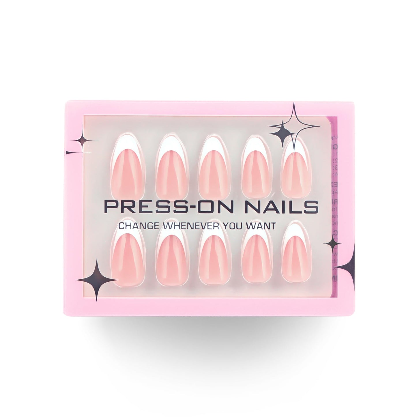 Almond Press-On Nails – 30 Pcs Glossy Chrome, French Tip & Solid Color Nail Set with Glue & Adhesive Tabs | PMMA Coated Reusable False Nails for Women & Teens (Minimal Chic, Medium)