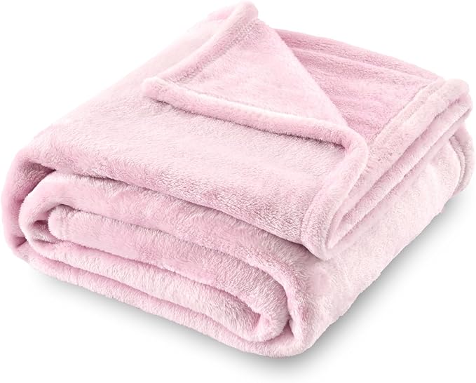 SOCHOW Flannel Fleece Blanket Throw Size, All Season Lightweight Super Soft Cozy Blanket for Bed or Couch, Light Pink, 50x60 inches