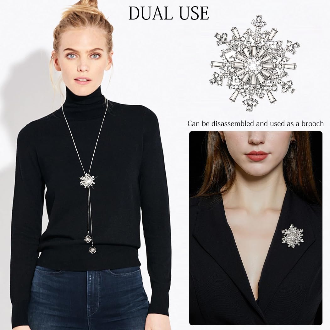 Suyi Trendy Crystal Long Necklace All-Match Style Shining Clothing Sweater Chain Snowflake Silver 1