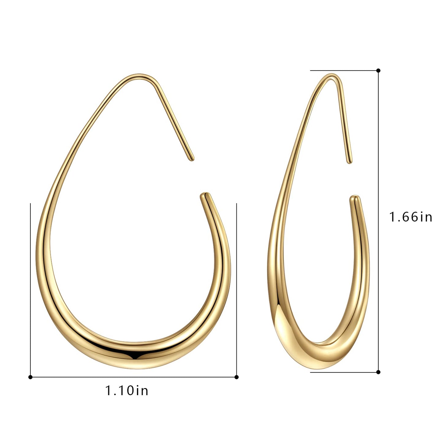 Lightweight Teardrop Hoop Earrings for Women - 14k Gold/White Gold Plated Large Oval Pull Through Hoop Earrings High Polished Statement Jewelry Gift for Women(gold 30 * 18)