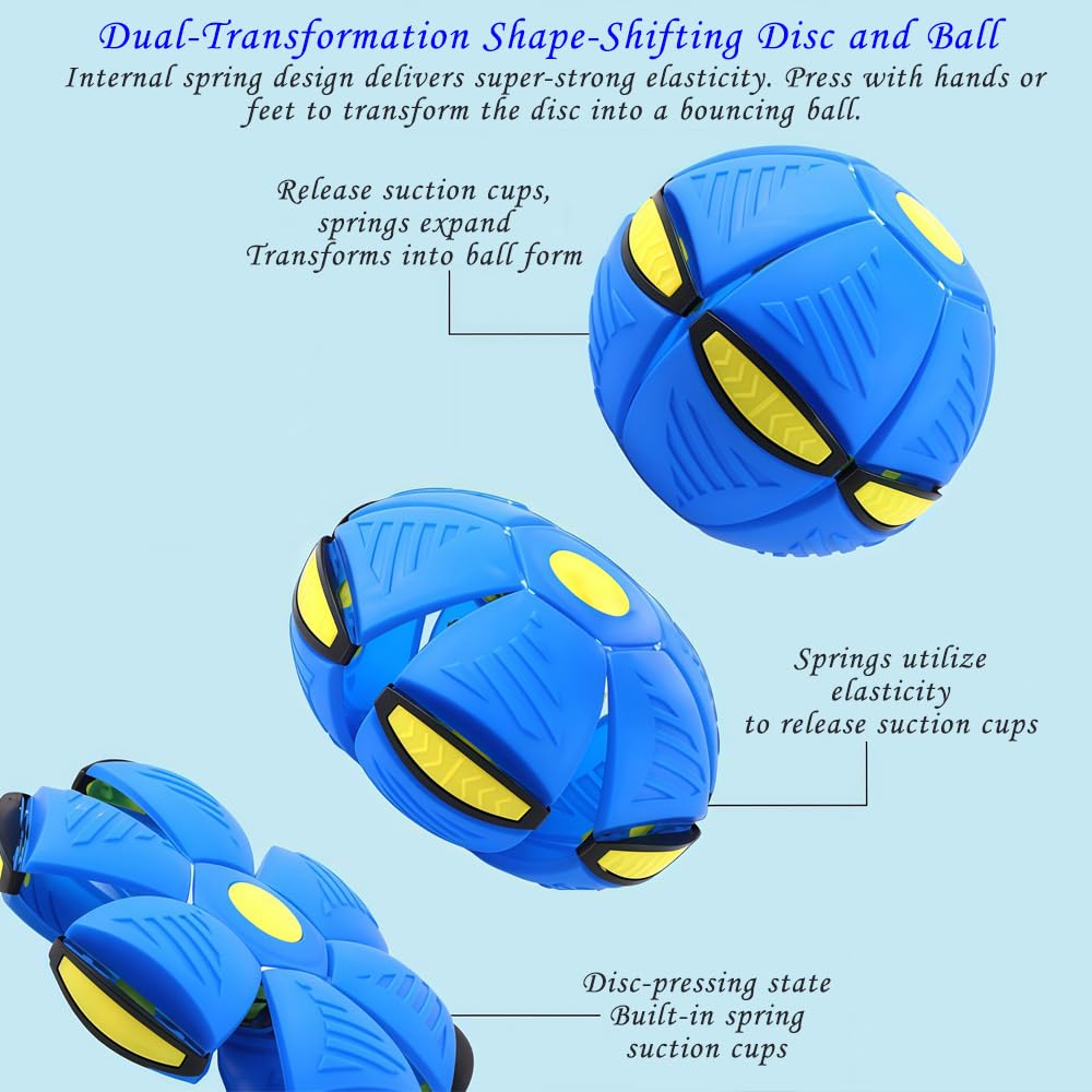 Schythely Magic Meta Ball with 6 LED Lights, Dual Form Freely Switchable Magic Bouncing Ball for Kids for Indoor & Outdoor (Blue)