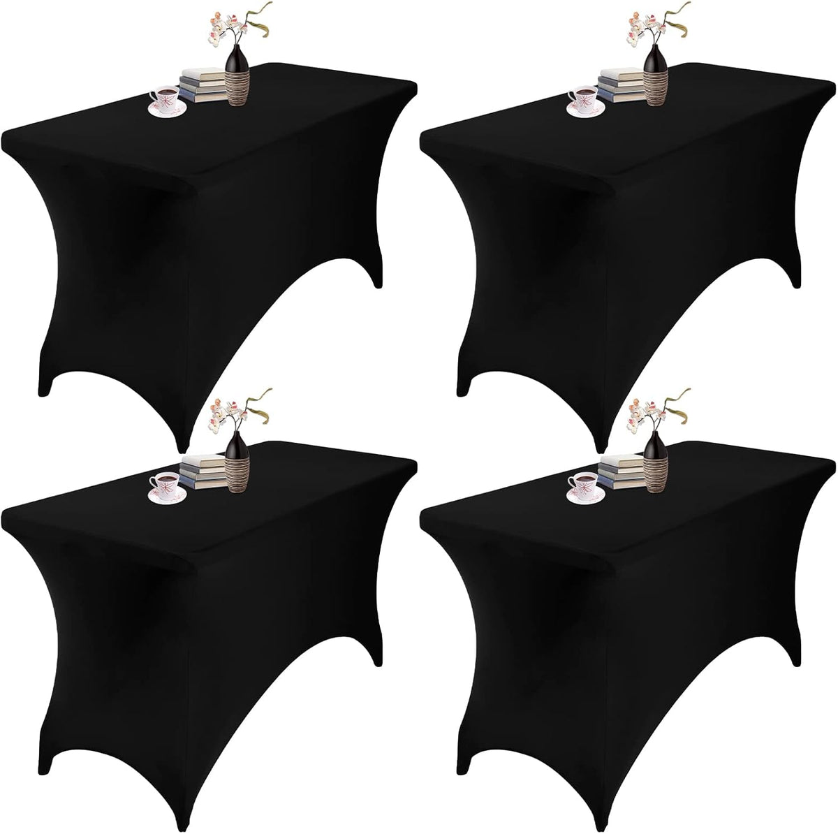 4Pack Spandex Waterproof Table Covers 4ft，Spandex 4ft Waterproof Table Cover for Party,Wedding, Banquet, and Events(Black)