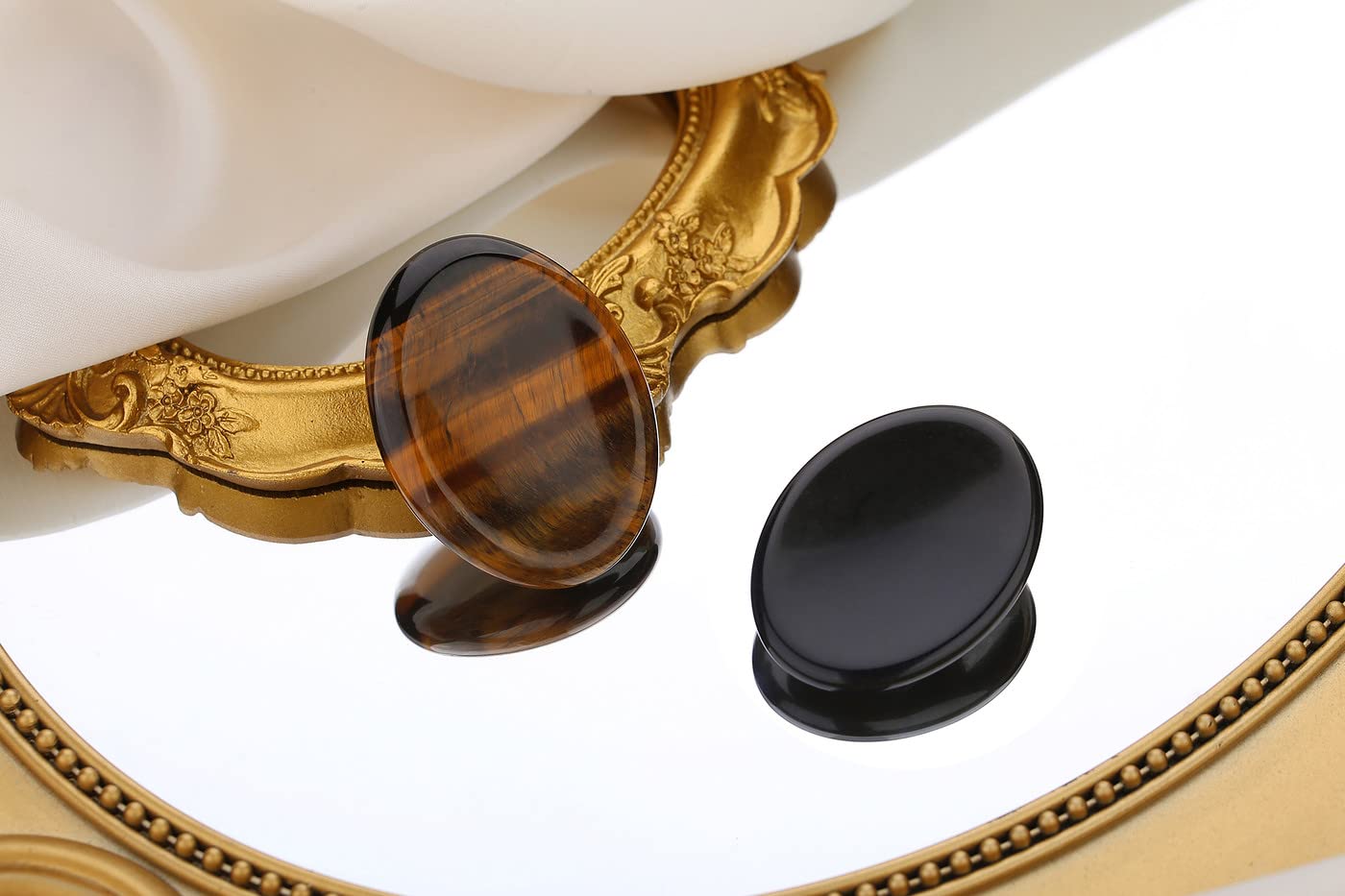 QINJIEJIE 2PCS Thumb Worry Stone for Anxiety Tiger's Eye Obsidian Healing Crystals Hand Carved Stones Oval Pocket Gemstones Sets Meditation Crystal Reiki Relax Stone Anxiety Relief Items