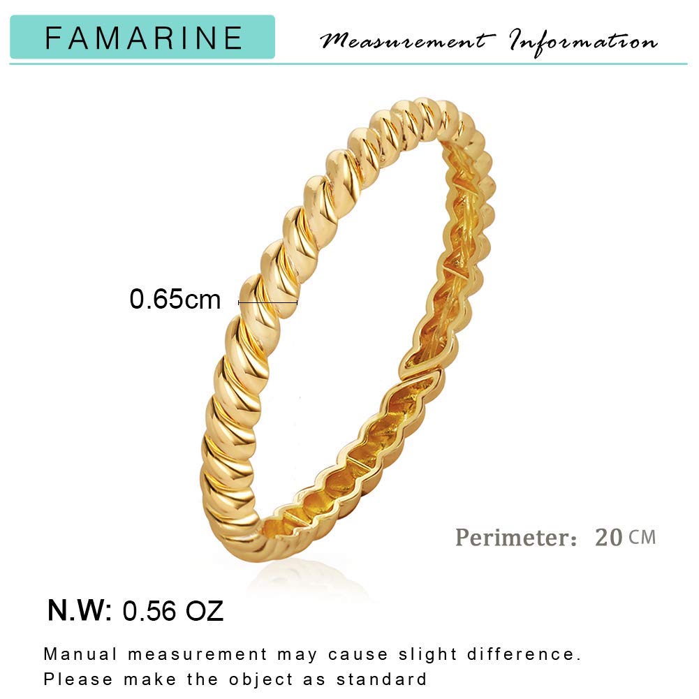 FAMARINE Twisted Thin Bangle for Women, Vintage Stretchable Elastic Bangle Couples Love Bracelets, 14K Gold Plated