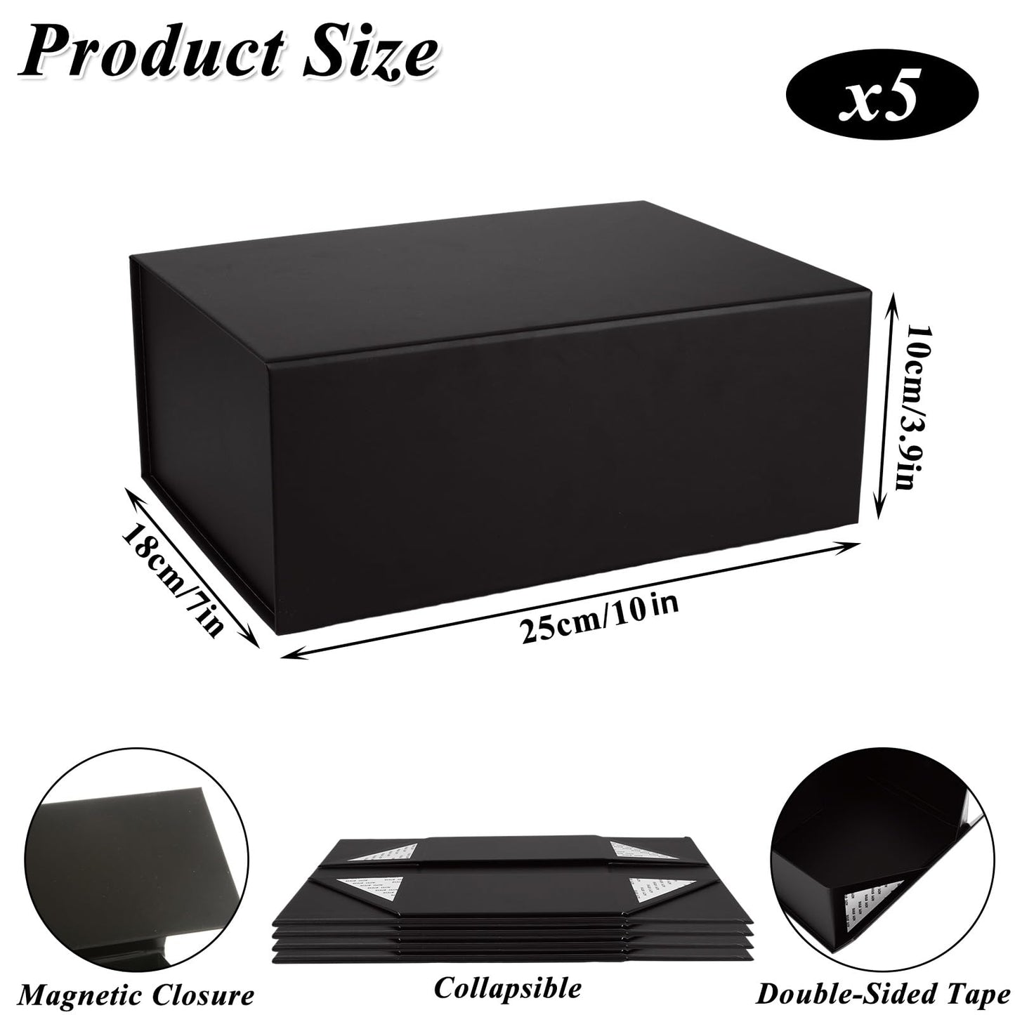 LDXDRU 5 Pack 10x7x4 Inches Magnetic Gift Box, Black Gift Boxes with Magnetic Lids, Black Magnetic Box for Wedding, Christmas, Birthdays, Mother's Day, Bridesmaid Proposal Boxes