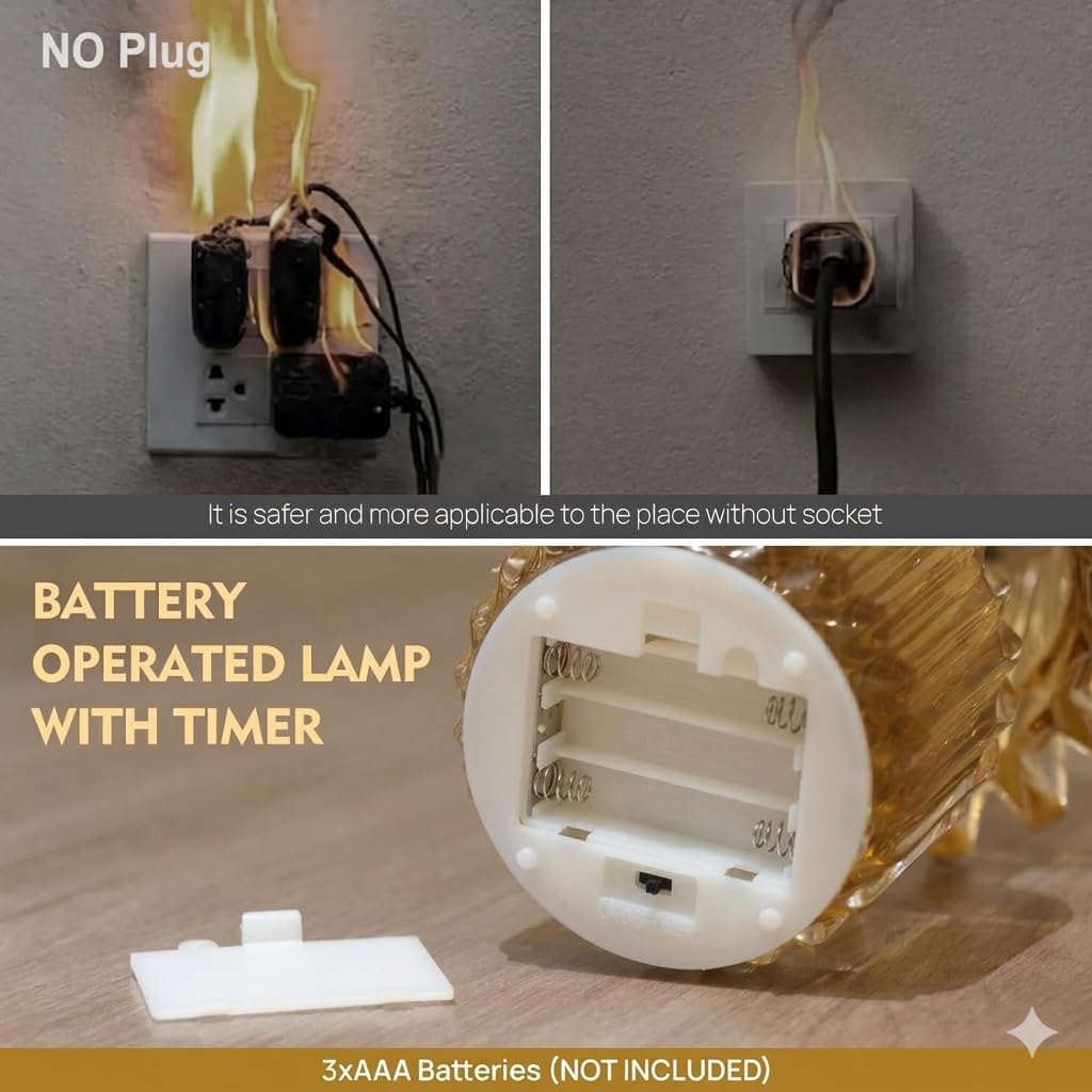 SisiHokai Small Battery Operated Lamp with Timer, Tiny Cordless Glass Table Lamp for Home Decor, Kitchen, Bathroom, Birthday Gift for Women, Jelly Amber