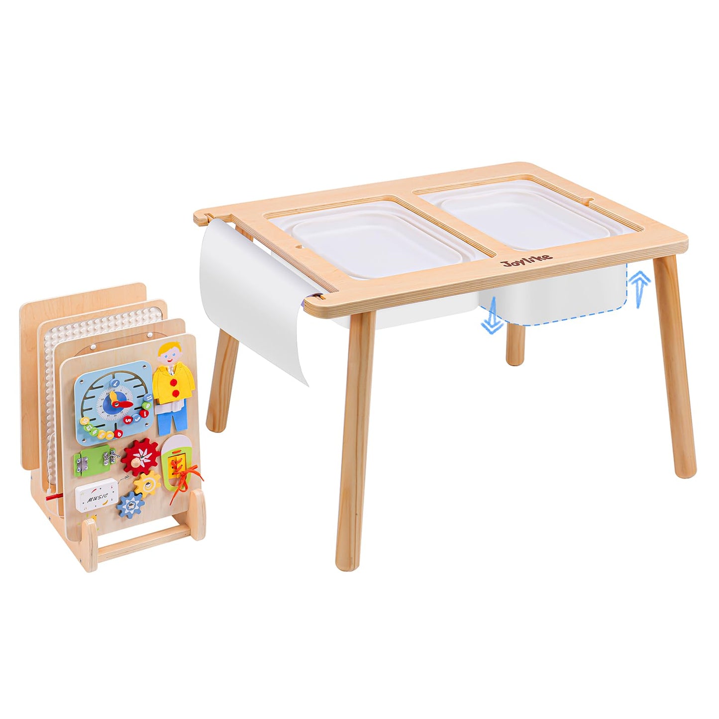 Joylike Sensory Table for Toddlers 1-3 with 2 Large Storage Bins, 4 Montessori Activity Boards and Paper Roll, Educational & Multi-Functional Gift for Kids Draw and Play