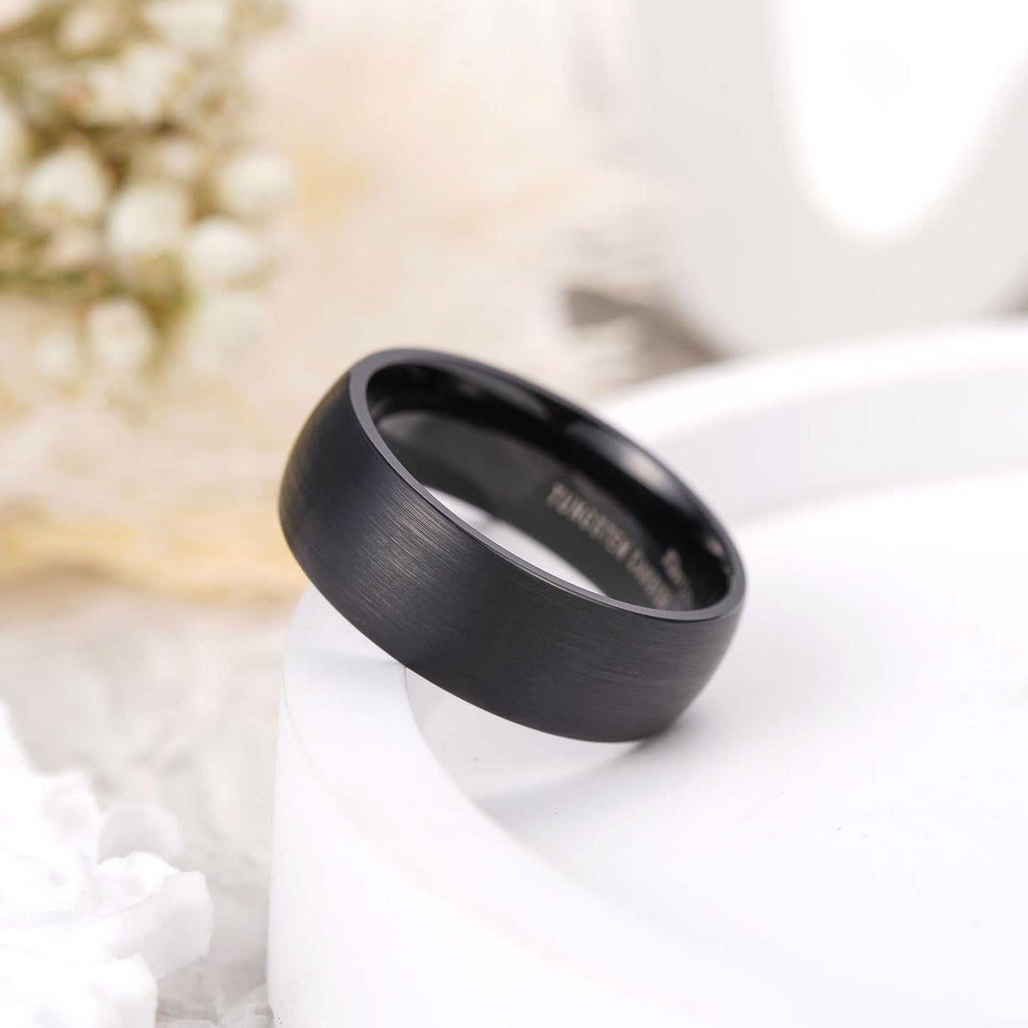 King Will 8mm Black Tungsten Carbide Ring for Men Women Engagement Wedding Band Domed Matte Brushed Finish Comfort Fit, Size 10.5