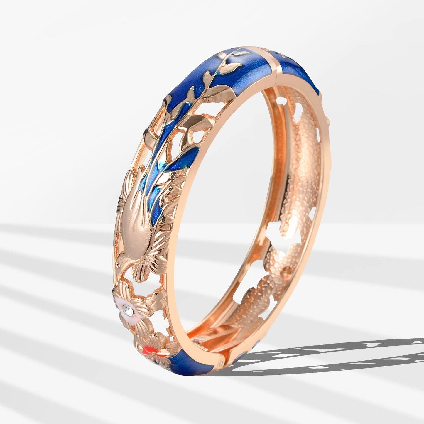 UJOY Colors Handcraft Jewelry Cloisonne Bracelet Enamel Hollowed Filigree Bird Rose Womens Bangles Gifts Box 88A31 Navy Blue