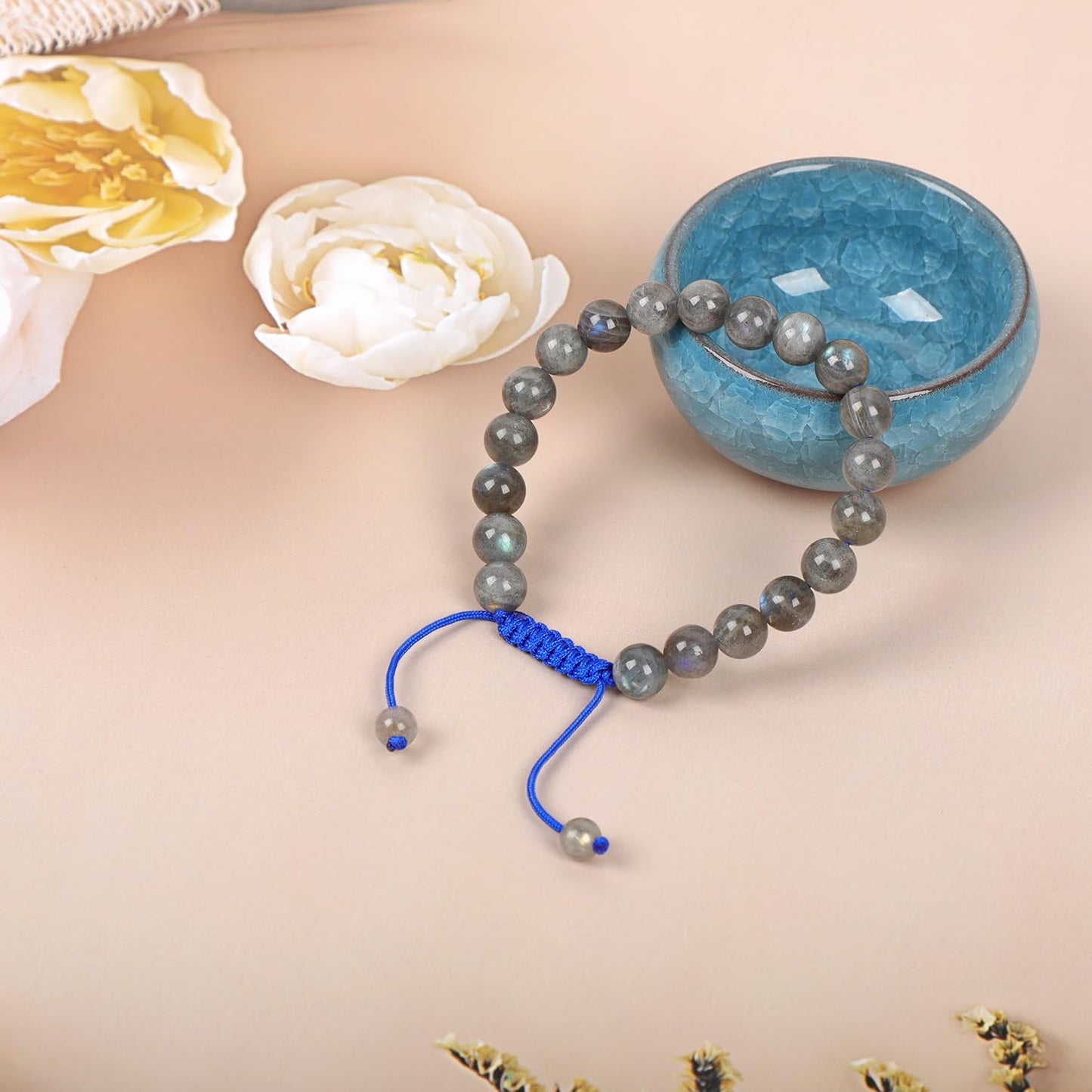 AD Beads Natural 8mm Gemstone Bracelets Healing Power Crystal Macrame Adjustable 7-9 Inch (Labradorite)