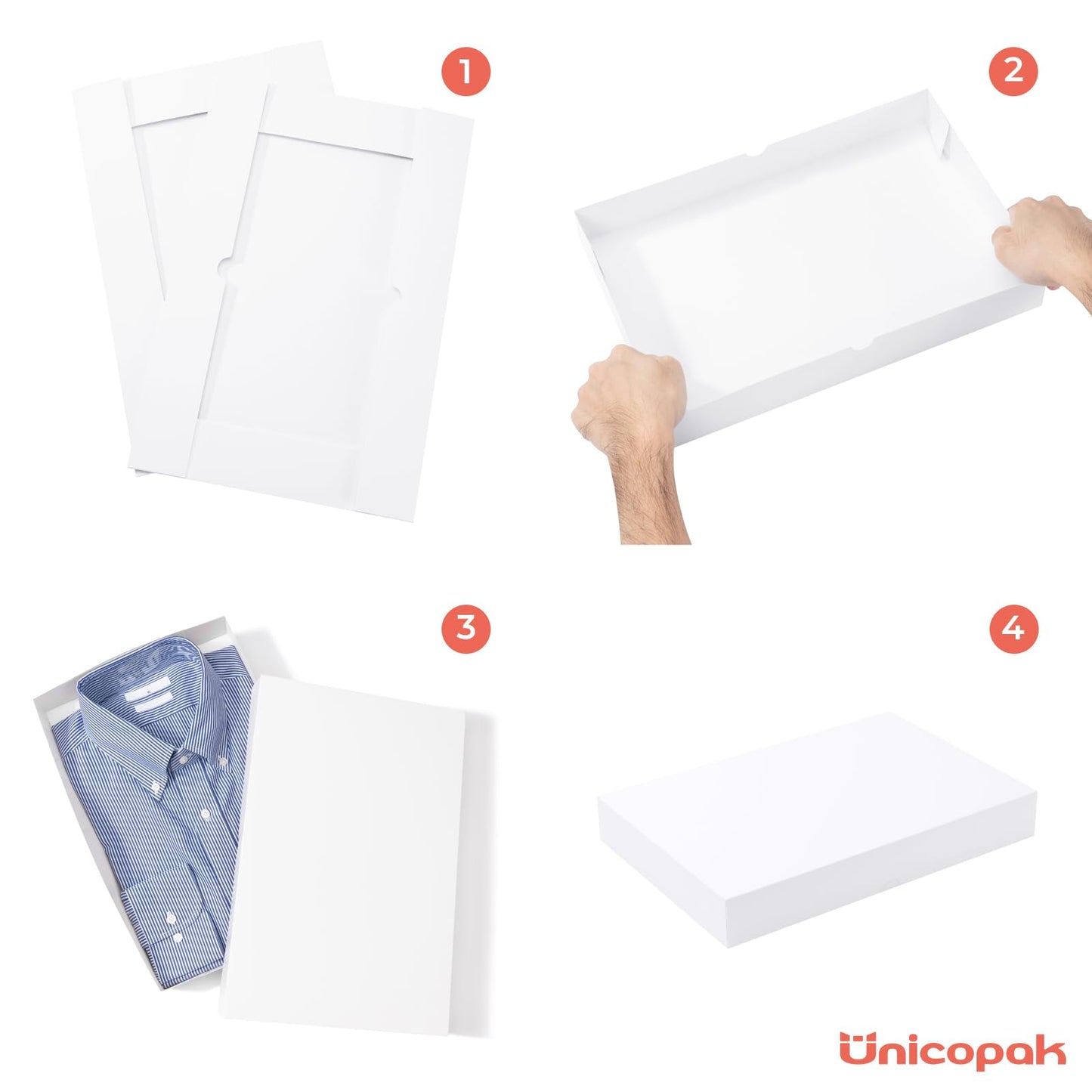 UnicoPak 12 Pack Medium White Cardboard Gift Boxes with Lids for Presents, Gift Boxes for Clothes, Shirt Boxes, 14.25x9.5x2 Inches