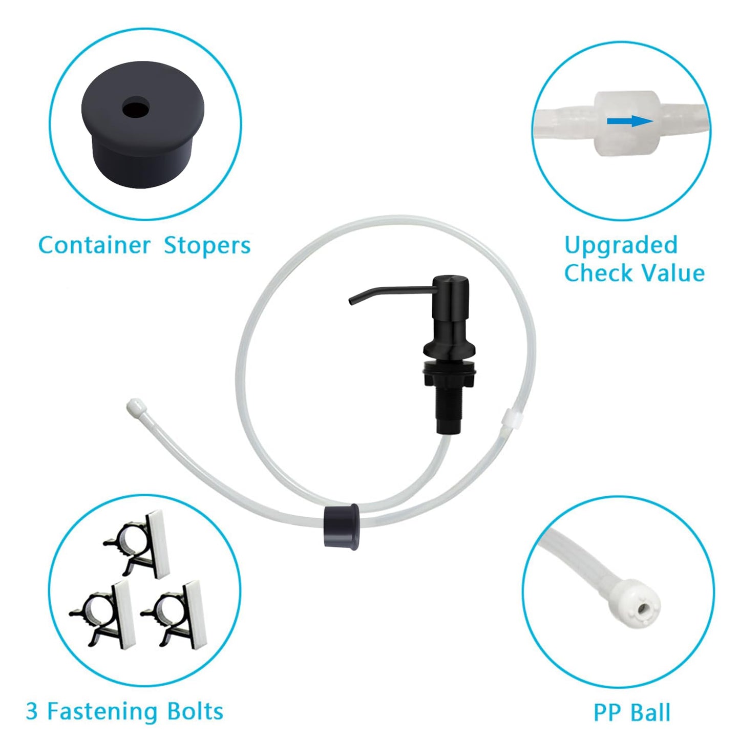 Soap Dispenser for Kitchen Sink, Kichen Sink SoapDispenser, 47" Extension Tube kit, Under Sink Soap Dispenser Pump, No Need More Refills, Good Suction Power, Black