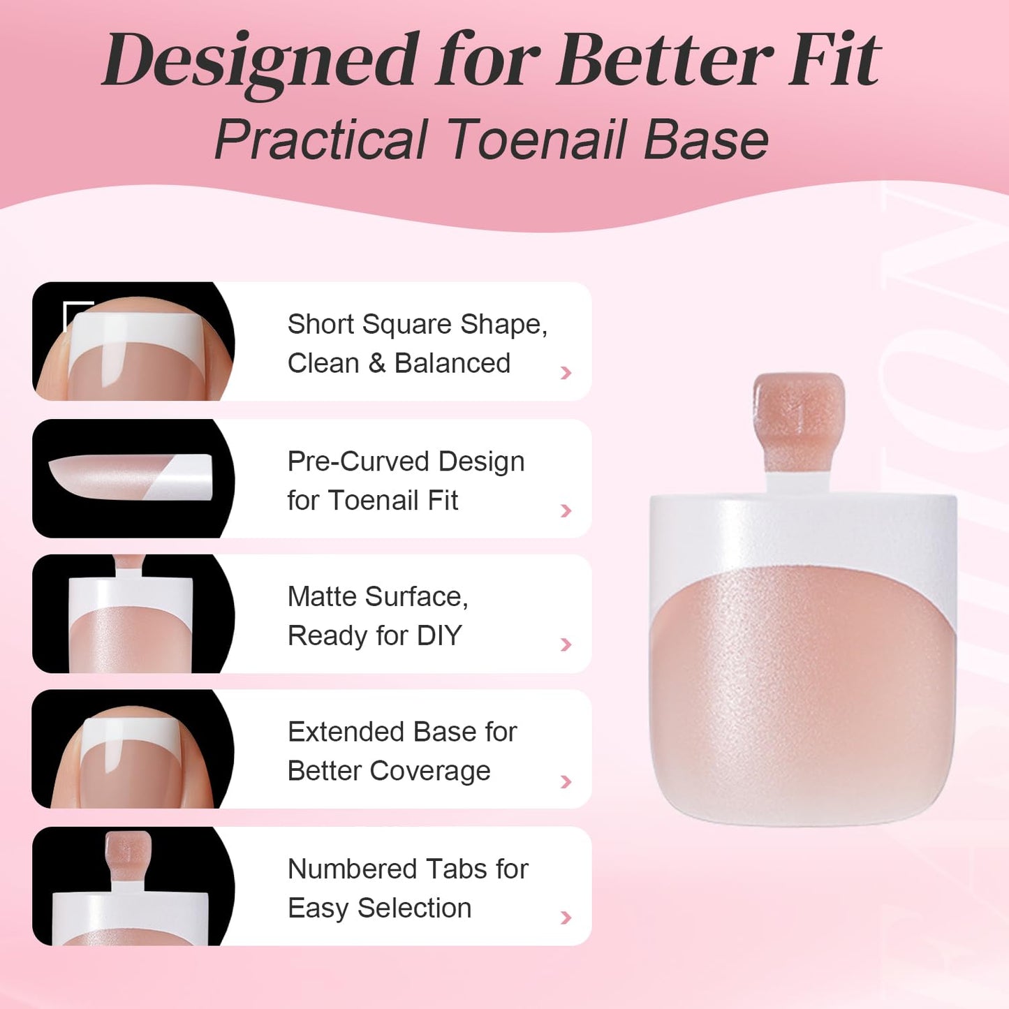 Leefrei Press on Toenails for Women, Short Square Pre-designed Matte White French Tip Toe Press on Nails Fake Toe Nails for DIY, 15 Sizes 150 pcs Glue on Toe Nail Tips Extensions (TPSN04)