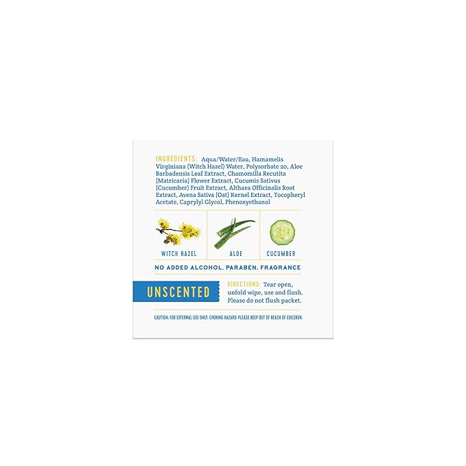 Stall Mates Wipes Witch Hazel: Flushable Wipes | Individually Wrapped | Travel Friendly | Soothing Witch Hazel | Unscented with Cucumber, Aloe and Chamomile | (30 on-the-go singles)