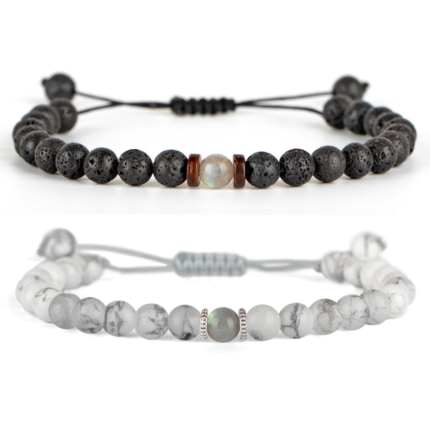 QOGIR Matching Couples Bracelets Natural White Howlite Black Lava Adjustable String Bracelet
