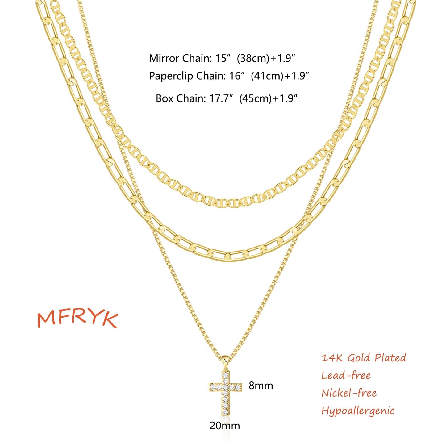 MFRYK Gold Necklaces Stack For Women,14K Gold Plated Simple Layered Choker Necklaces,Stackable Multilayer Gold Small Square Pendant Box Paperclip Chain Layering Necklaces Set Jewelry Gift for Women