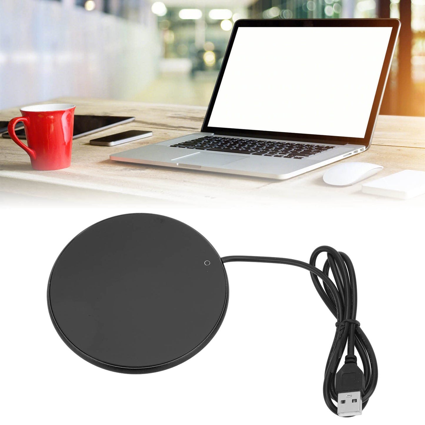 LiebeWH USB Coffee Mug Warmer with 55°C Constant Temperature Automatic Power Off Tempered Glass Panels for Home Office Use (Black), LiebeWHbeotmn9pvg-13