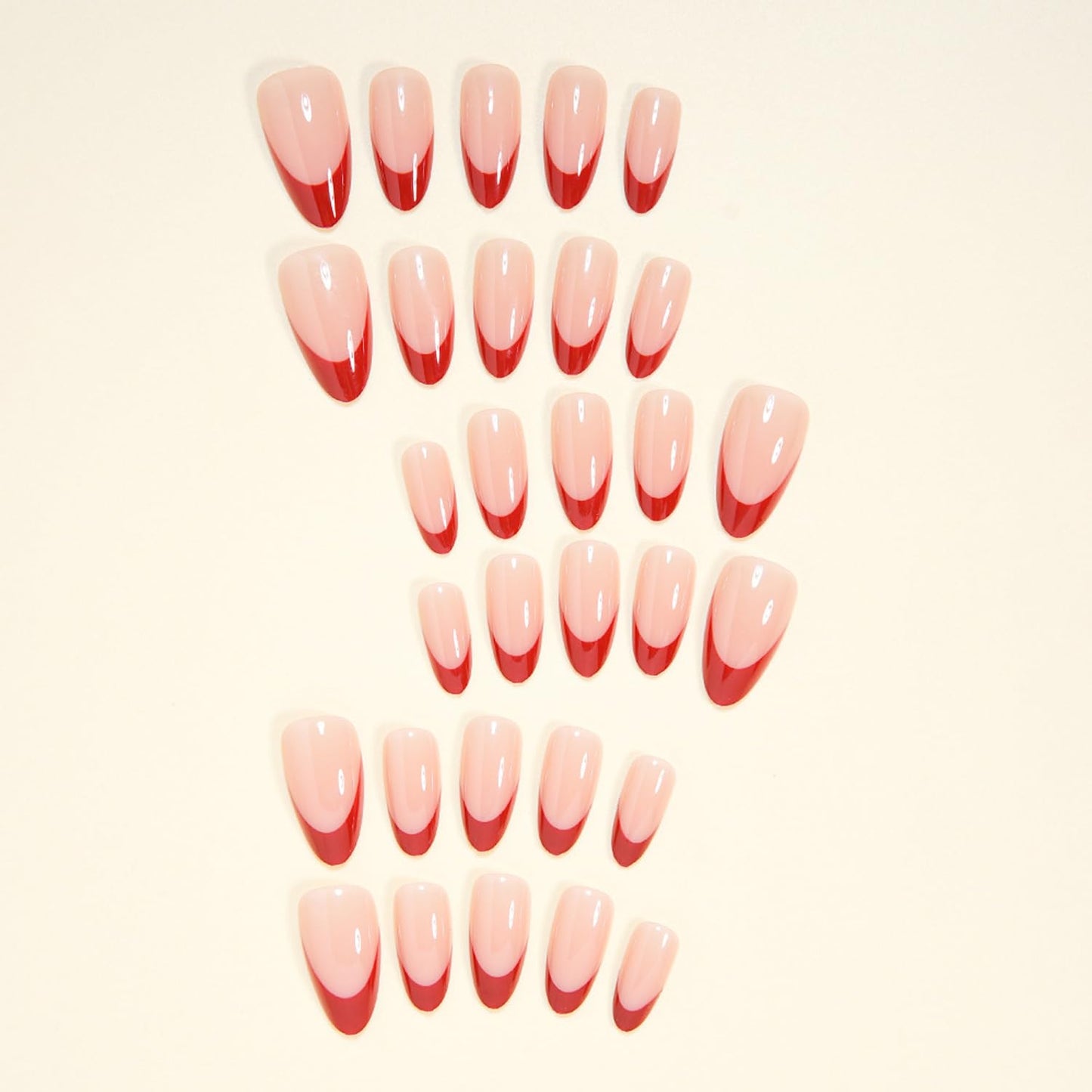 30Pcs Red Press on Nails with French Tip Designs, Medium Almond Fake Nails Glossy Nude False Nails Luxury French Nail Tips Solid Color Stick on Fingernails Cute Exquisite Fashion Simple for Women