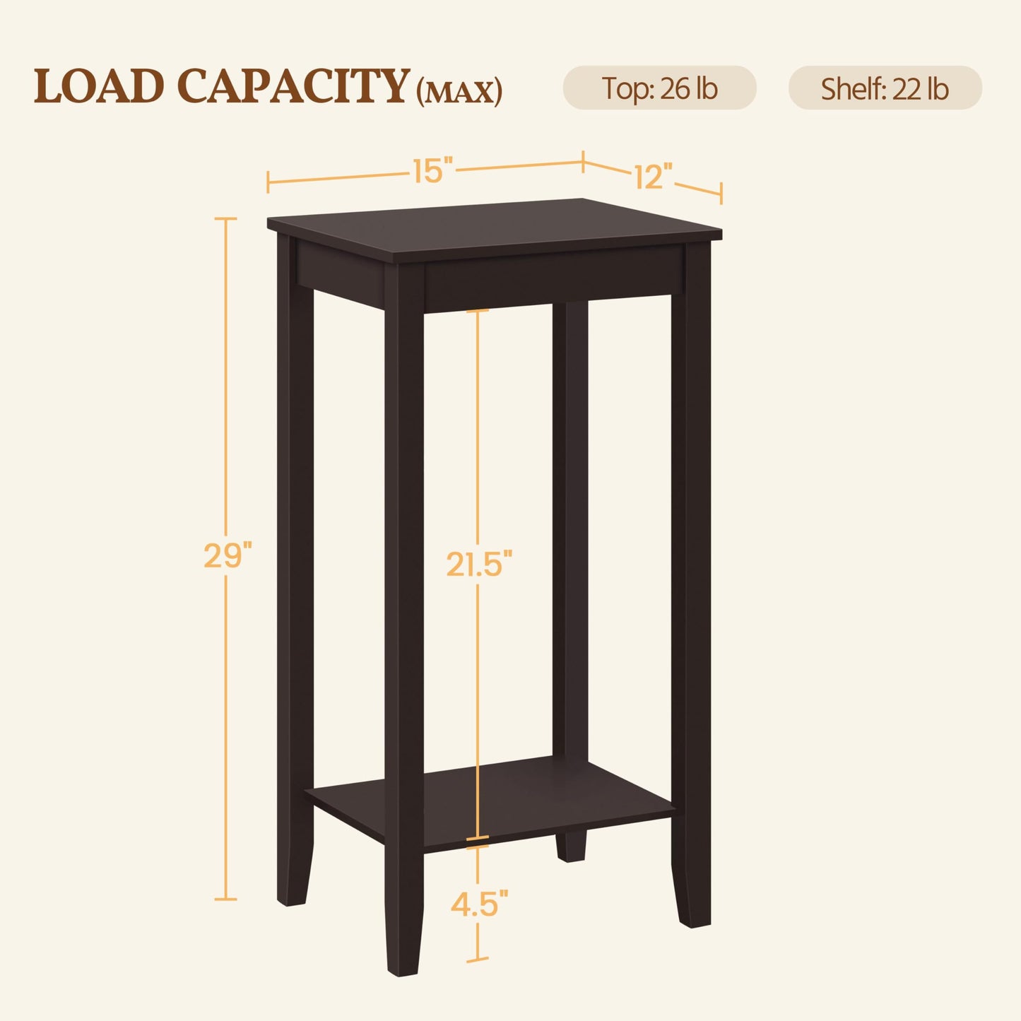 Yaheetech End Table Sofa Side Table with Open Shelf and Solid Wood Legs, Plant/Telephone Stand for Living Room, Couch, Office, Small Spaces, L15xW12xH29 Inch, Dark Coffee