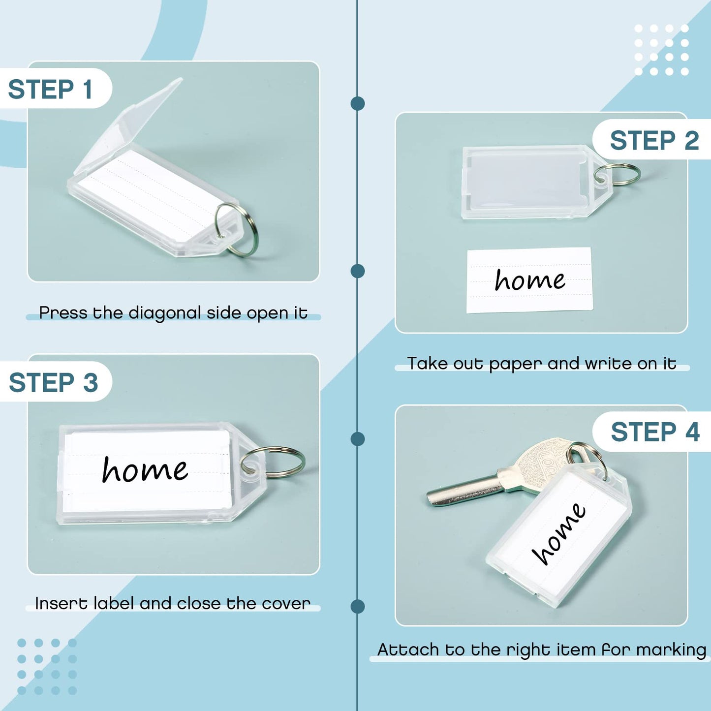 Yinkin 200 Pack Tough Plastic Key Tags White Item Identifiers with Split Ring Label Window Container 2 Inch ID Luggage Tag Key Chain